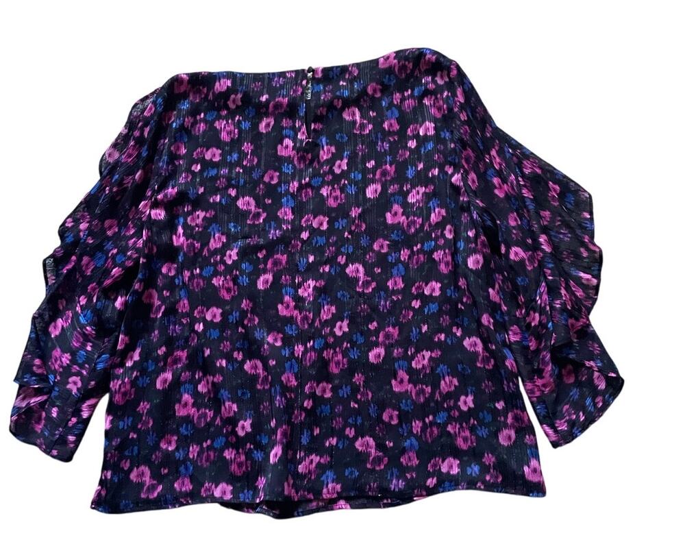 Vince Camuto Womens Black Floral Blouse Flutter sheer sleeve Size XL Whimsygoth